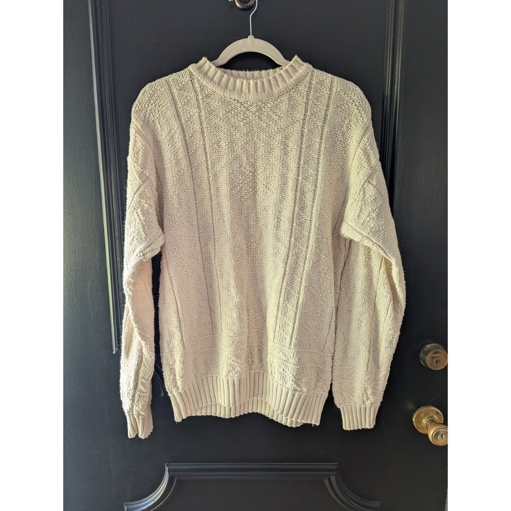 Vtg Aerospoastle Chunky Knit Crew Neck Sweater Size XS Cream Cotton Neutral
